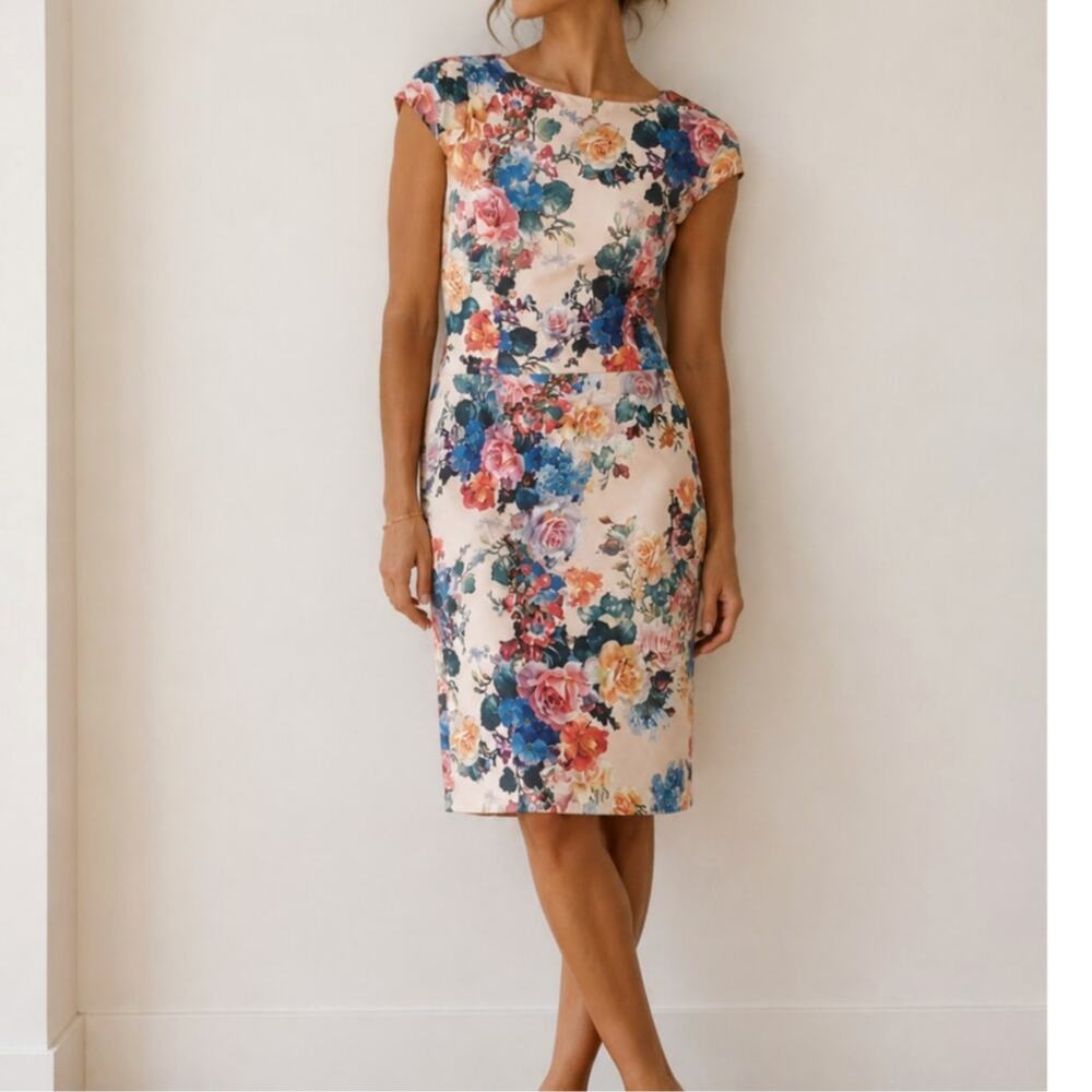 Betsey Johnson Floral Sheath Dress Office Wedding Guest Romantic Size Small/ 4